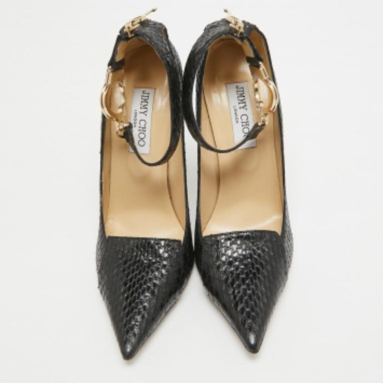Jimmy Choo Black Python Ankle Cuff Pumps Size 38.5 For Sale 4