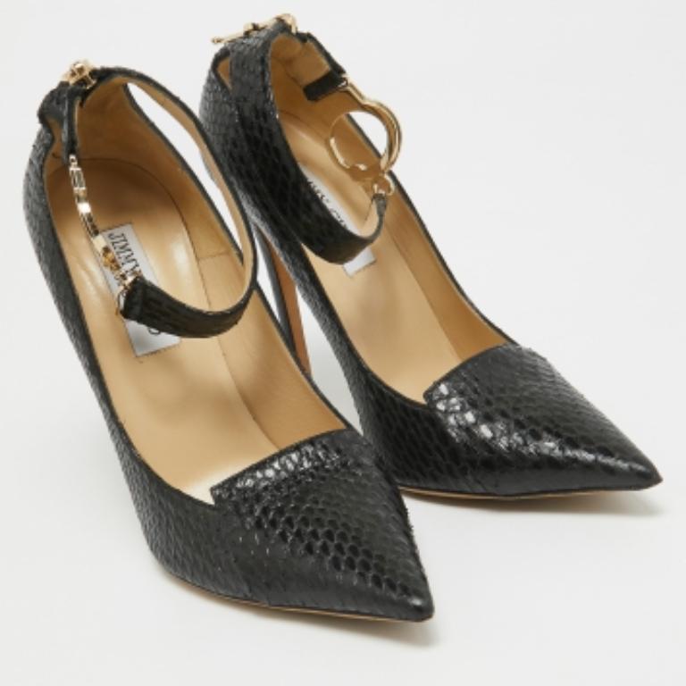 Jimmy Choo Black Python Ankle Cuff Pumps Size 38.5 For Sale 5