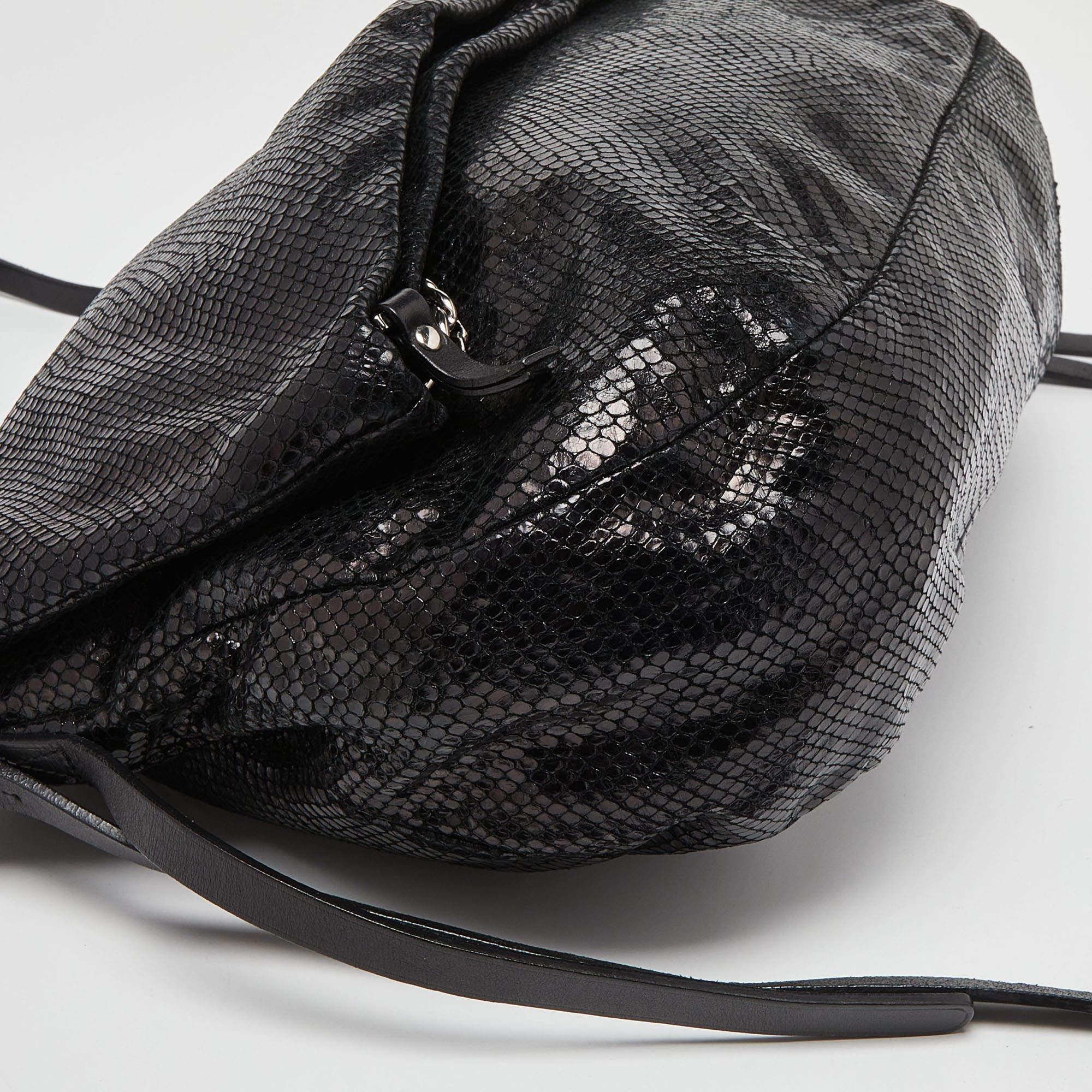 Jimmy Choo Black Python Boho Biker Chain Shoulder Bag en vente 1