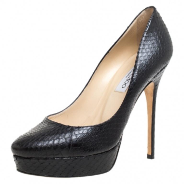 Jimmy Choo - Escarpins à plateforme Cosmic en cuir de python noir - Taille 39 en vente 1
