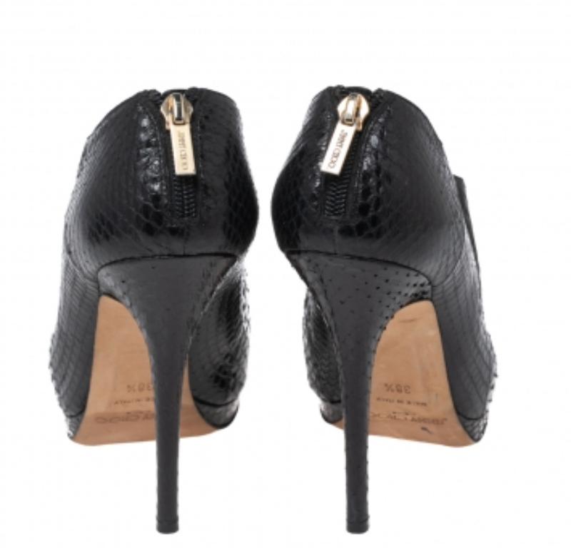 Jimmy Choo Black Python Leather Peep-Toe Ankle Booties Size 38.5 For Sale 4