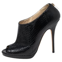 Jimmy Choo Black Python Leather Peep-Toe Ankle Booties Size 38.5