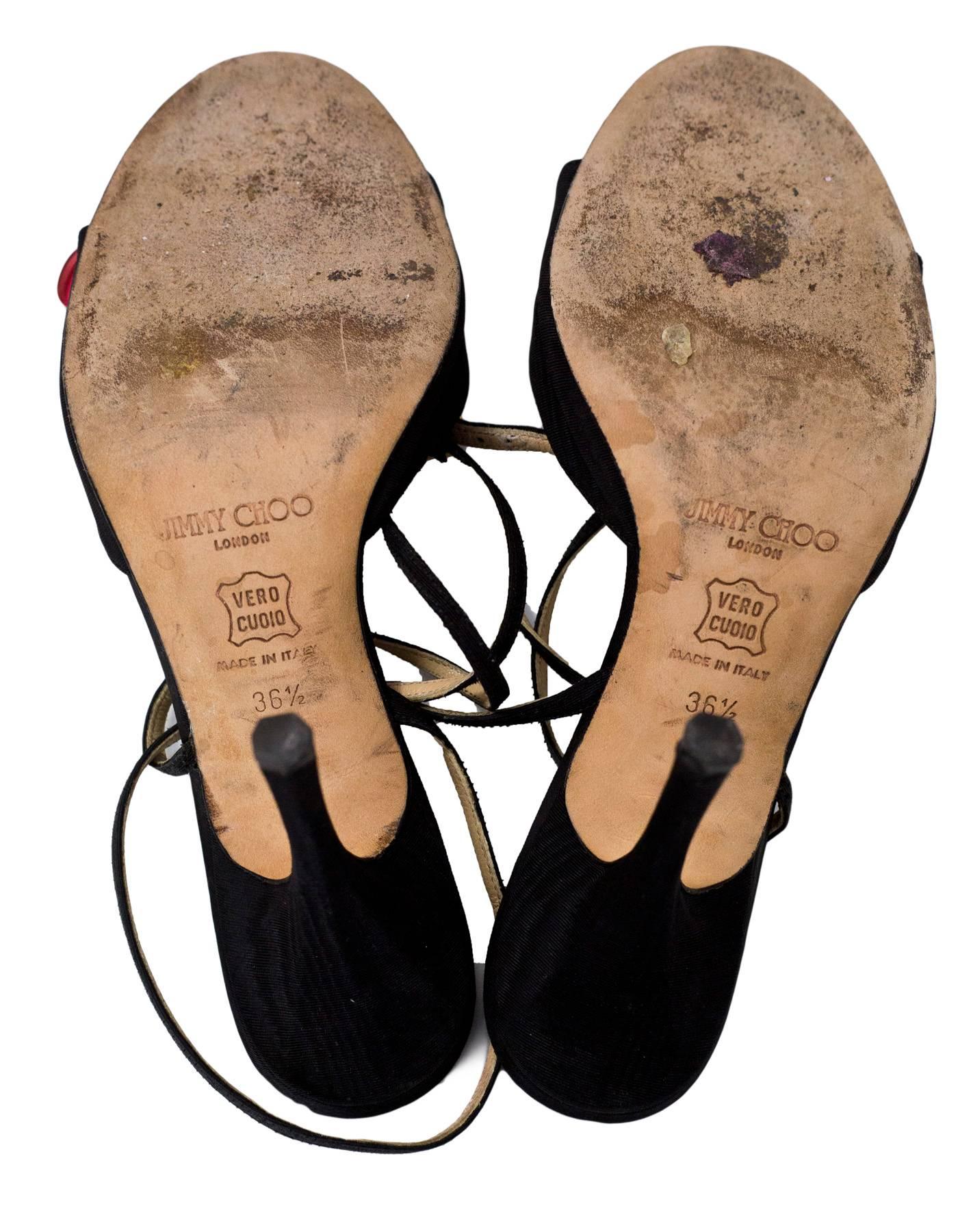 Jimmy Choo Black Red Crystal Flower Sandals Sz 36.5 with Box DB