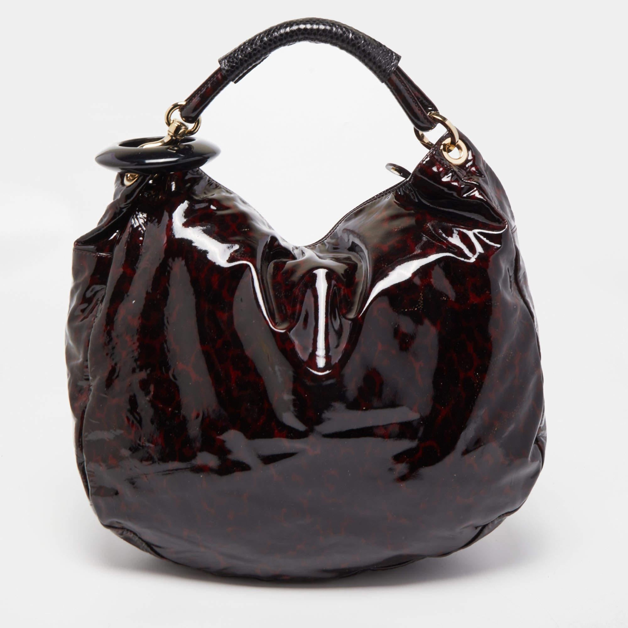 Women's Jimmy Choo Black/Red Leopard Print Patent Leather Large Sky Bangle Hobo