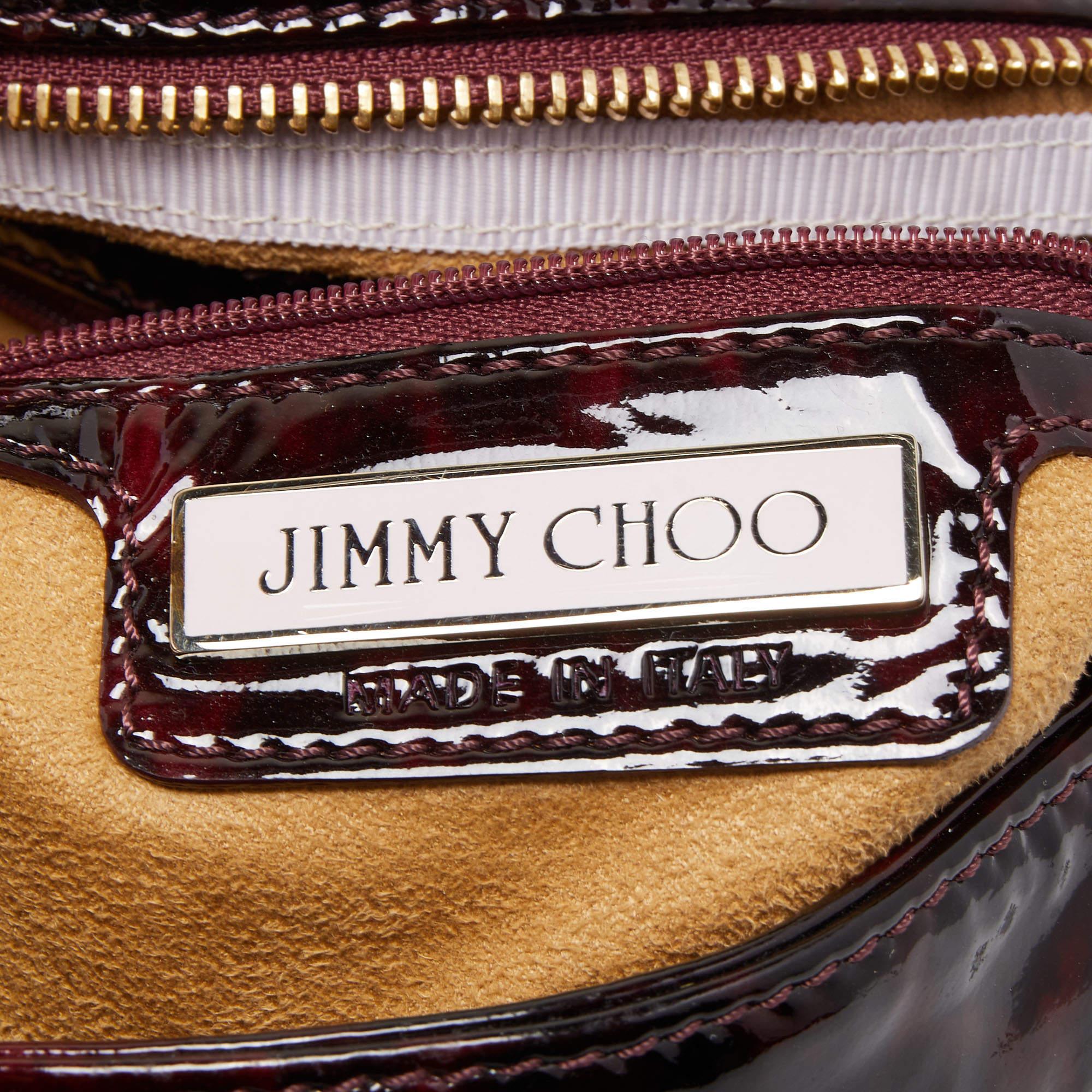 Jimmy Choo Black/Red Leopard Print Patent Leather Large Sky Bangle Hobo 4