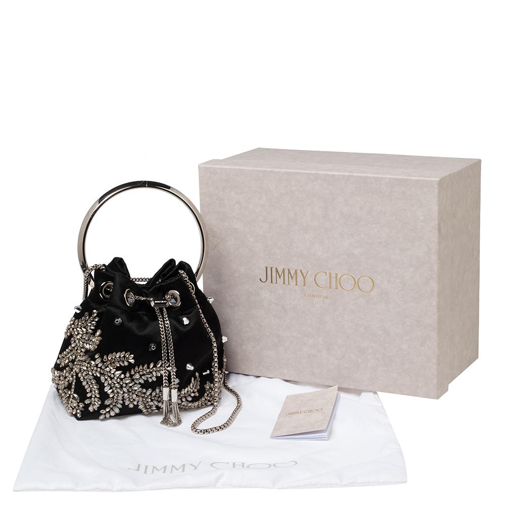 Jimmy Choo Black Satin Bon Bon Crystal Embellished Bucket Bag 4