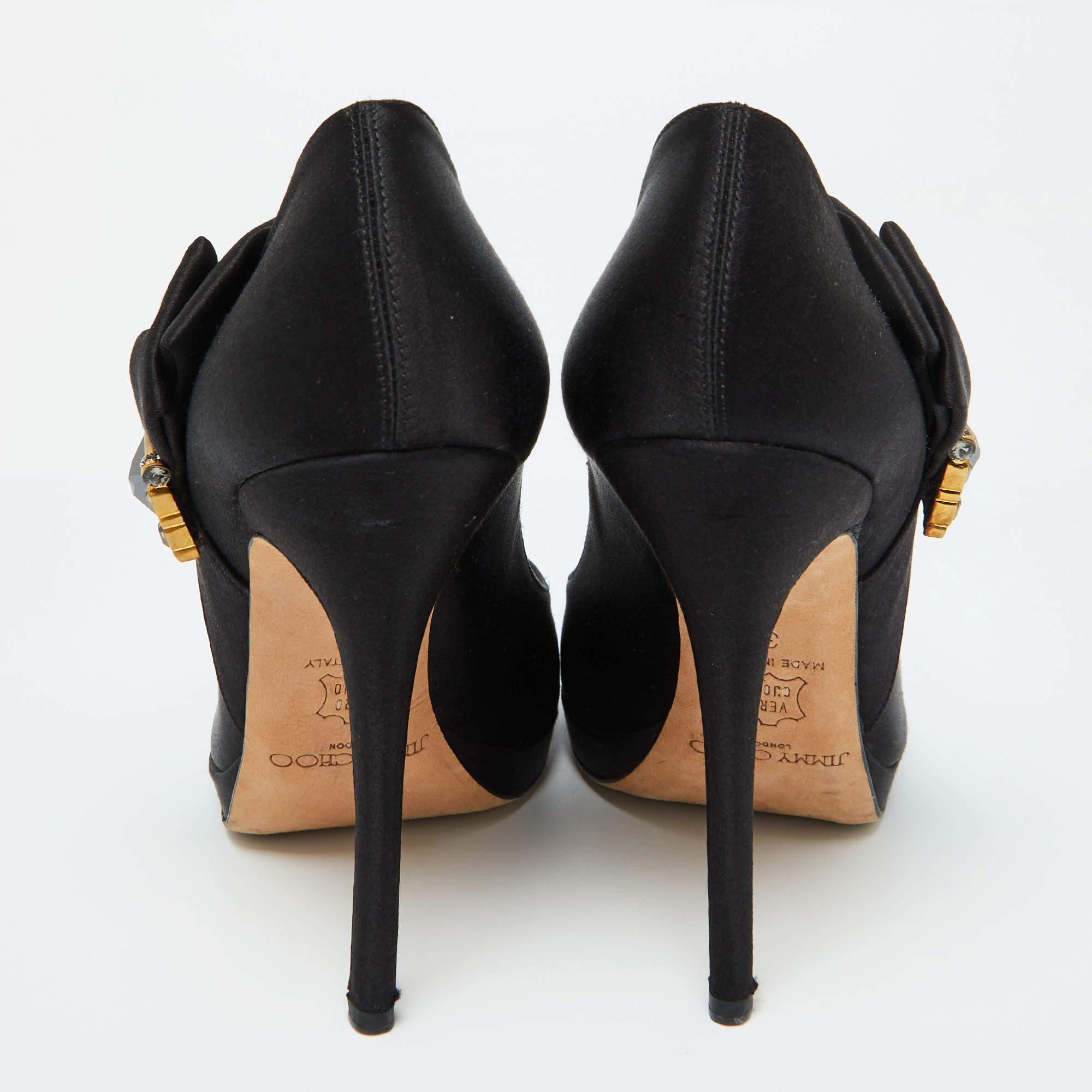 Jimmy Choo Black Satin Bow Pumps Size 38 For Sale 1