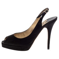 Jimmy Choo Black Satin Clue Peep Toe Platform Slingback Sandals Size 39