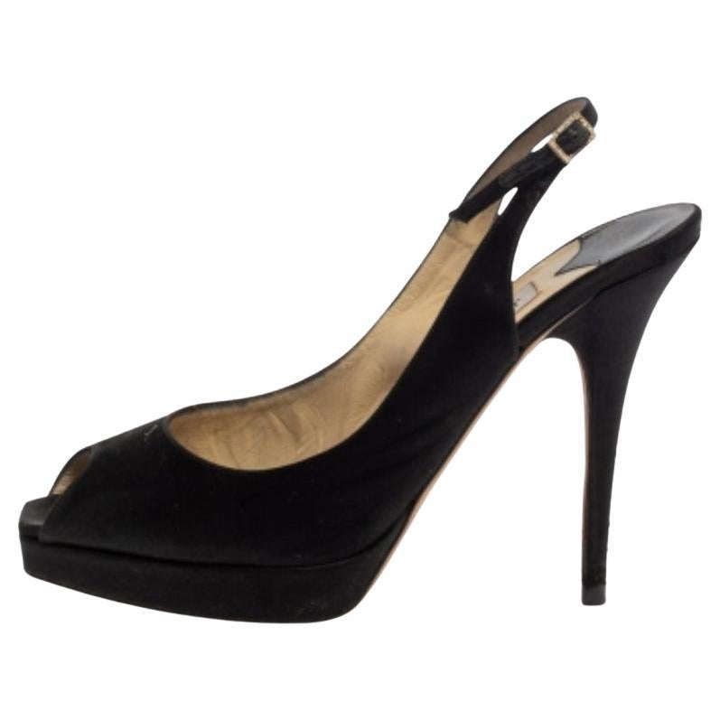Jimmy Choo Black Satin Clue Peep Toe Platform Slingback Sandals Size 39 For Sale