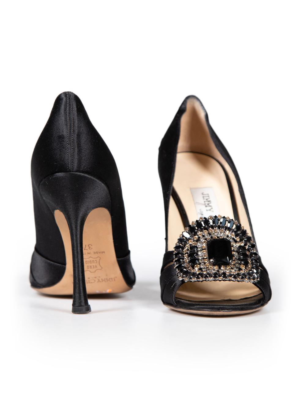 Jimmy Choo Black Satin Crystal Detail Heels Size IT 37 In Good Condition For Sale In London, GB