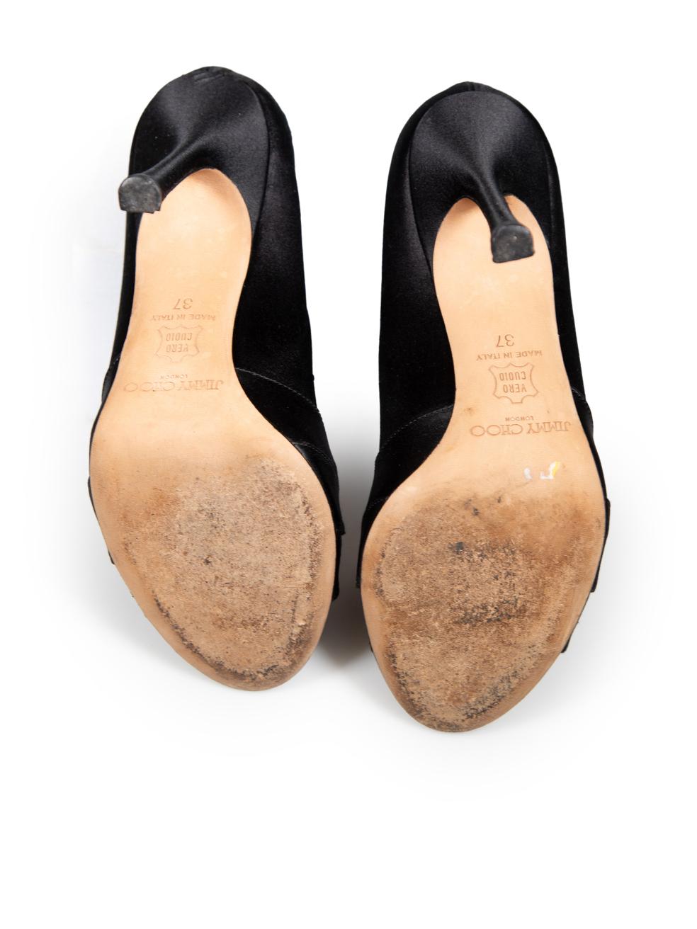 Women's Jimmy Choo Black Satin Crystal Detail Heels Size IT 37 For Sale