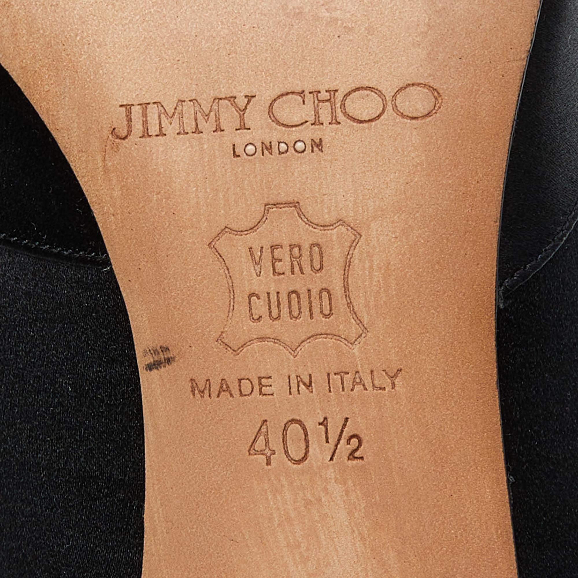 Jimmy Choo Black Satin Crystal Embellished Peep Toe Pumps 40.5 3
