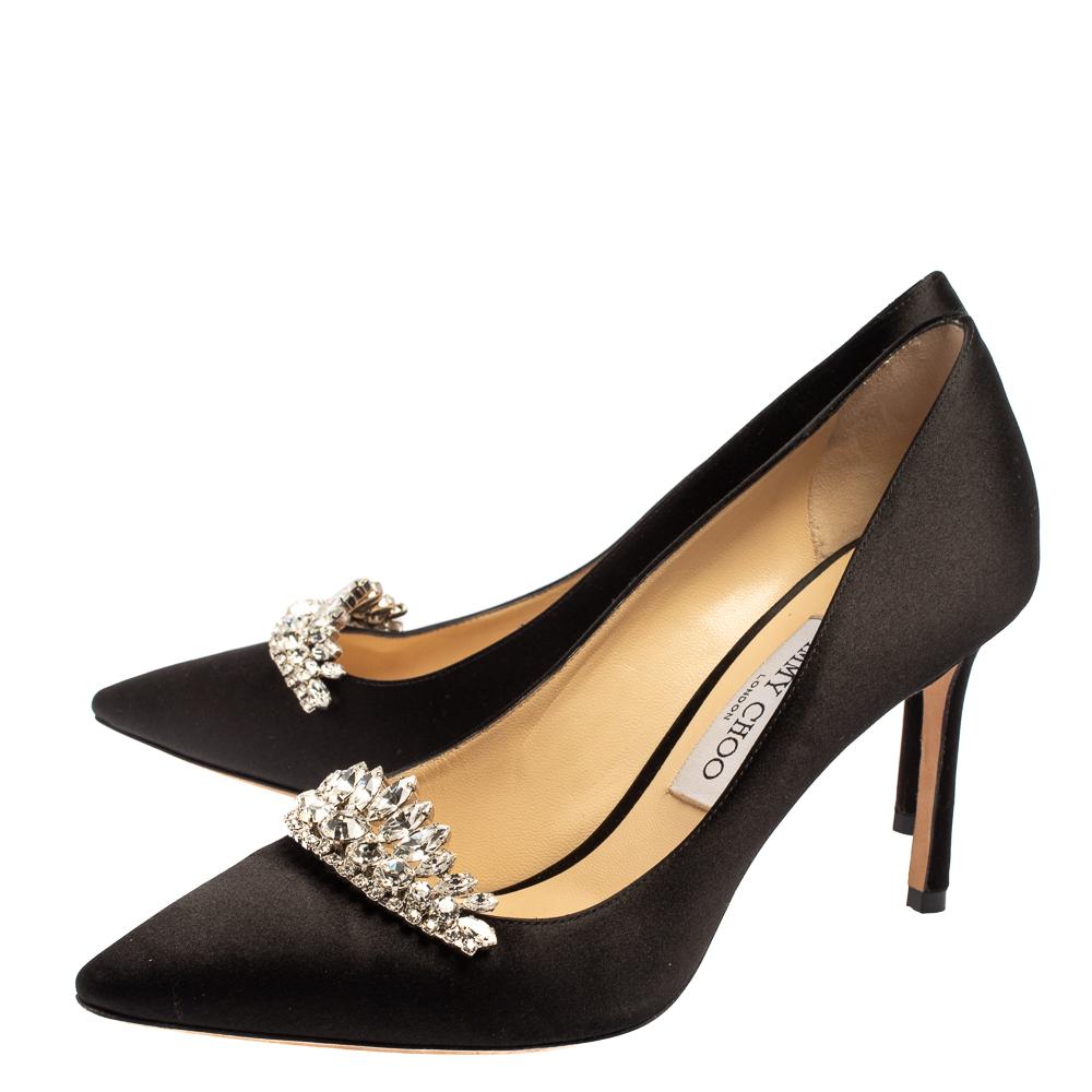 Women's Jimmy Choo Black Satin Crystal Embellished Pumps Size 39