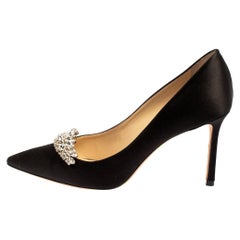 Jimmy Choo Black Satin Crystal Embellished Pumps Size 39