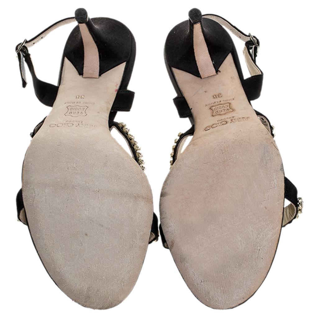 Jimmy Choo Black Satin Crystal Embellished Slingback Open Toe Sandals Size 38 2