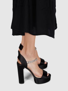 Jimmy Choo Black Satin Crystal Platform Sandals Size IT 37.5