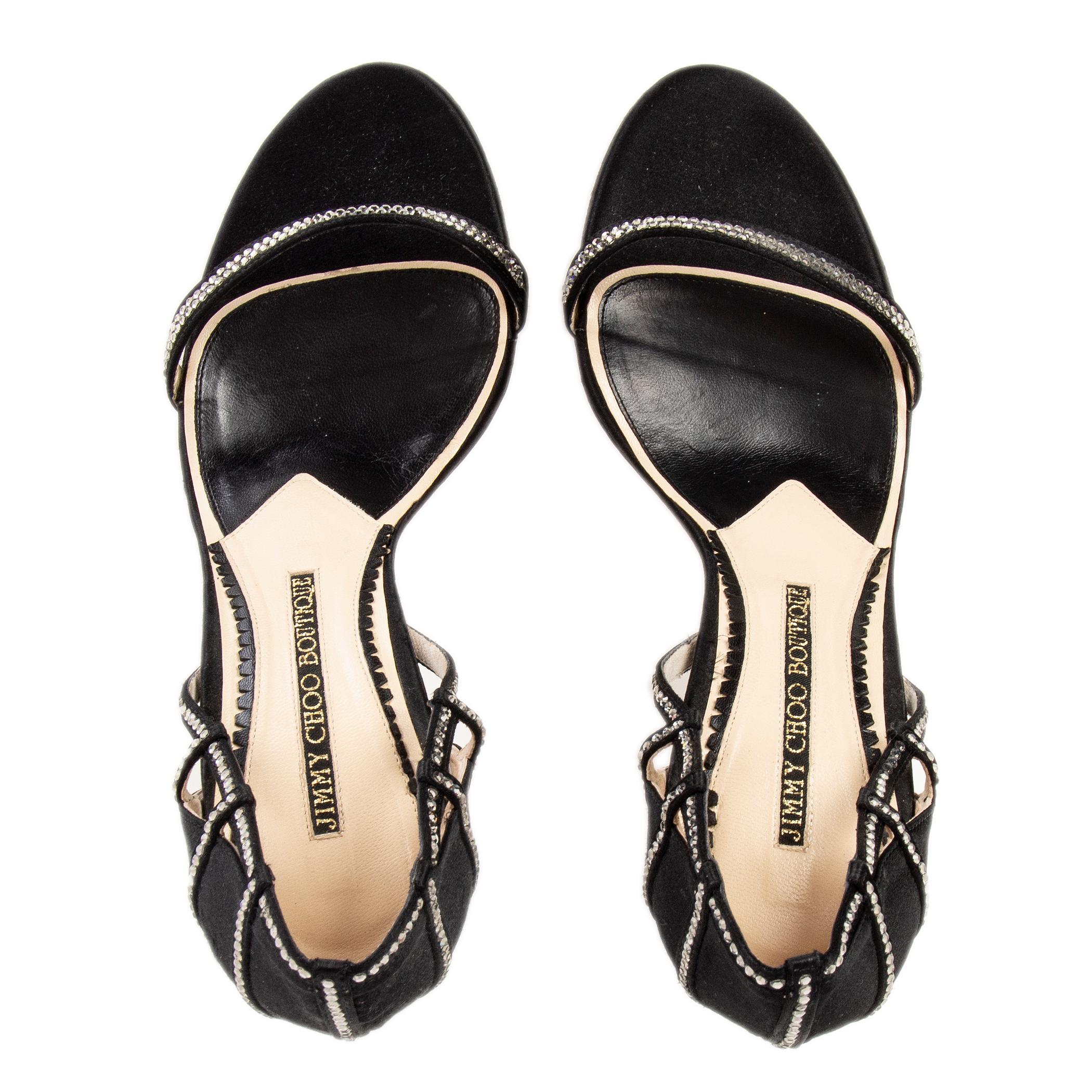 JIMMY CHOO black SATIN & CRYSTAL Sandals Shoes 41 1