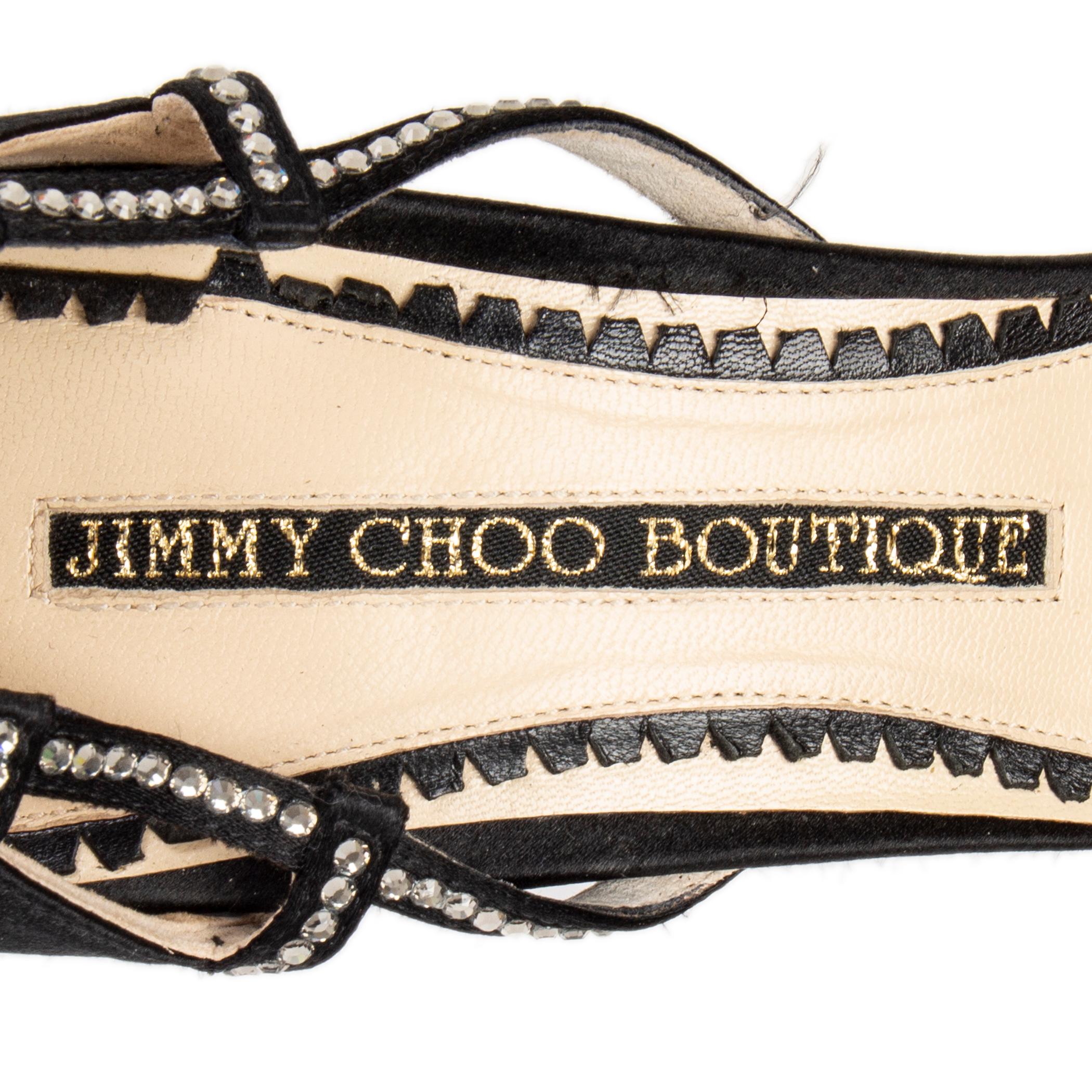 JIMMY CHOO black SATIN & CRYSTAL Sandals Shoes 41 2