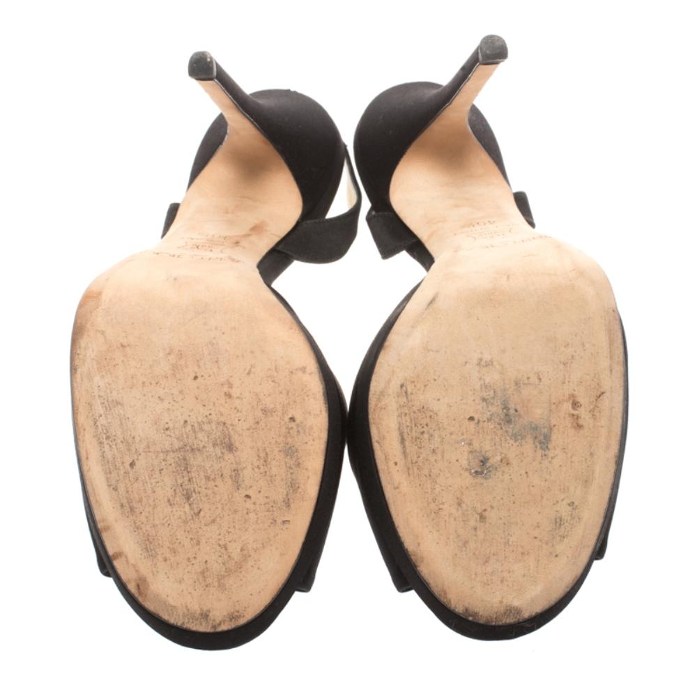 Jimmy Choo Black Satin Elazer Slingback Open Toe Sandals Size 40.5 In Good Condition In Dubai, Al Qouz 2