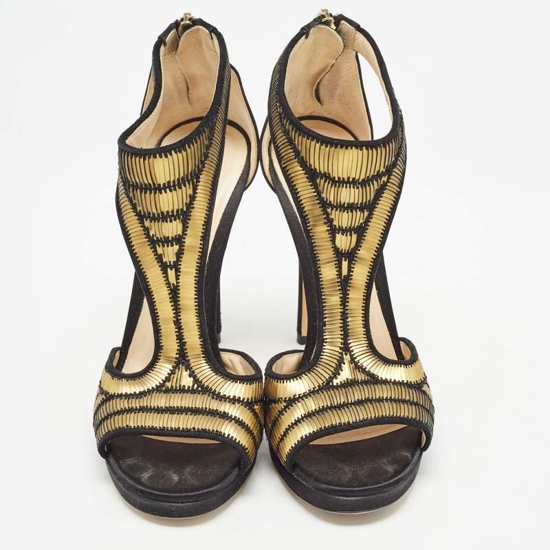 Jimmy Choo Sandalias de raso negro con adornos Talla 37 Negro en venta