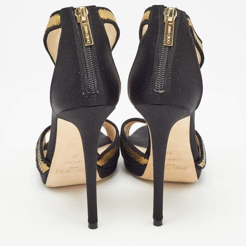 De las mujeres Jimmy Choo Sandalias de raso negro con adornos Talla 37 en venta