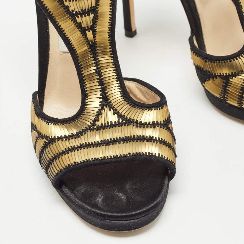 Jimmy Choo Sandalias de raso negro con adornos Talla 37 en venta 2