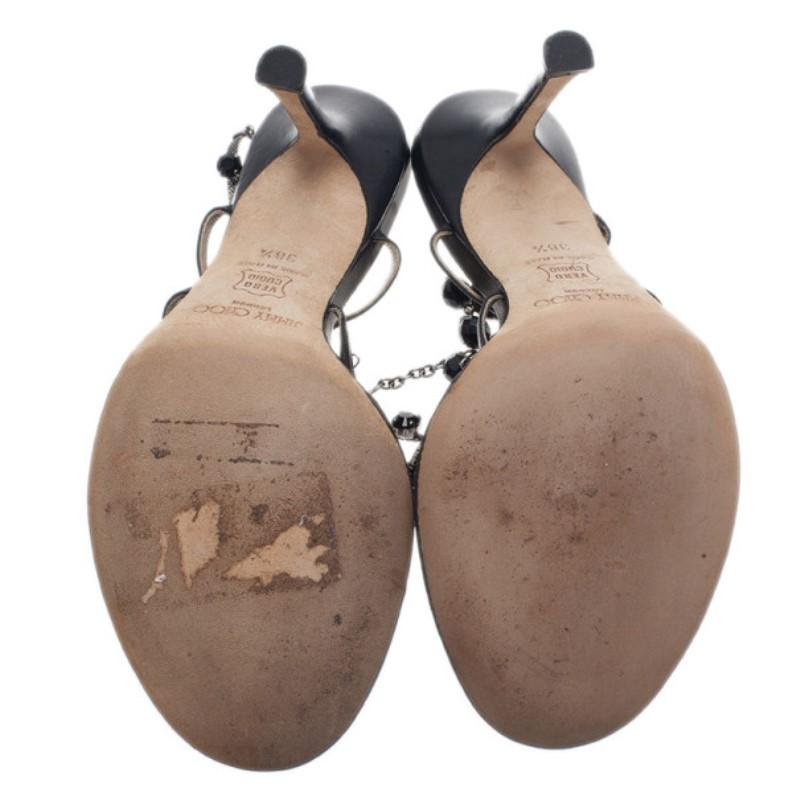 Jimmy Choo Black Satin Jeweled Sandals Size 38.5 In Good Condition In Dubai, Al Qouz 2