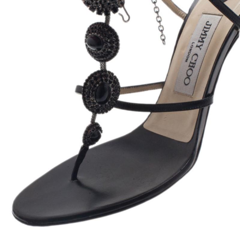 Jimmy Choo Black Satin Jeweled Sandals Size 38.5 3