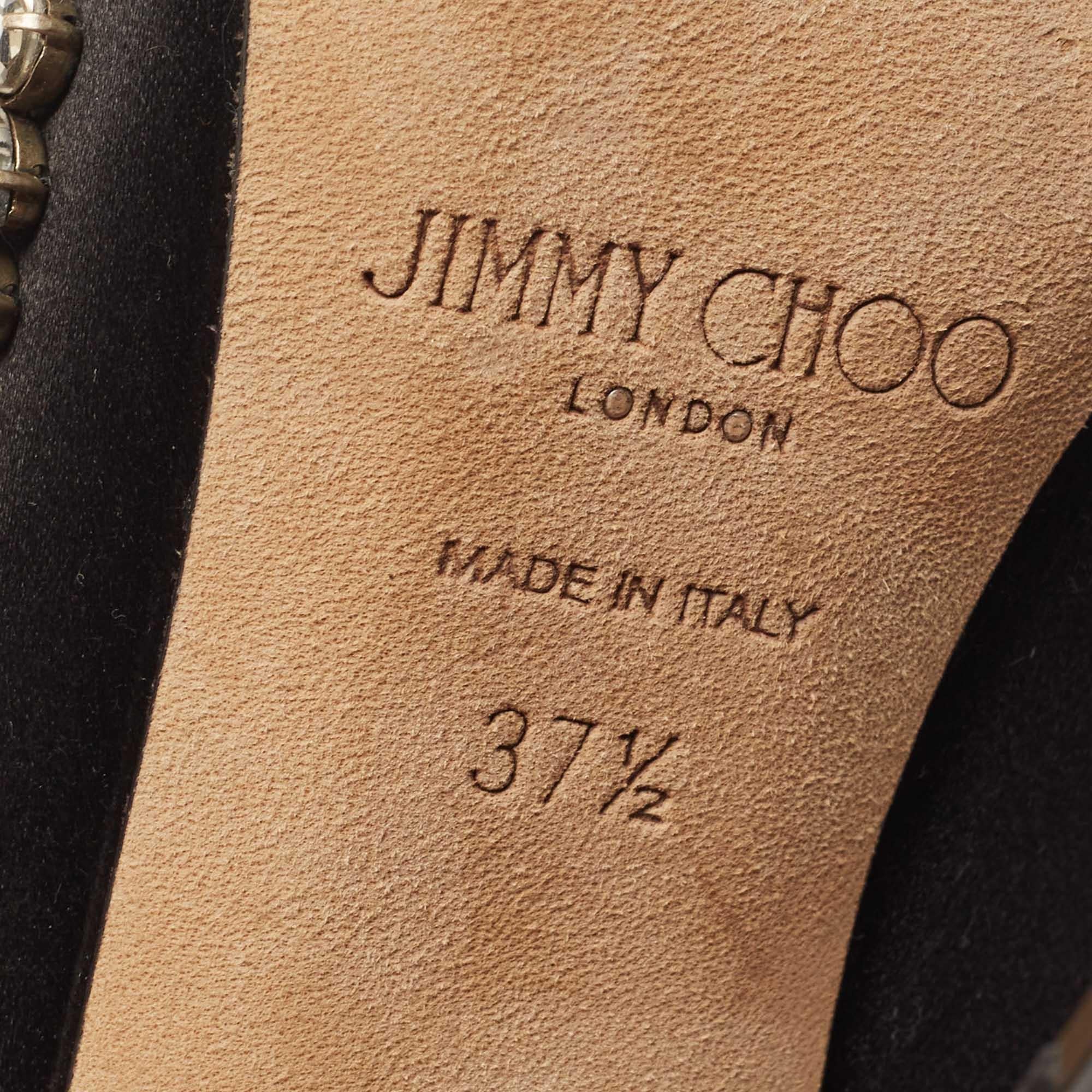 Jimmy Choo Black Satin Love Crystal Embellished Pointed Toe Pumps Size 37.5 For Sale 4