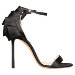 Jimmy Choo Black Satin Ruffle Back Sandals Size IT 39