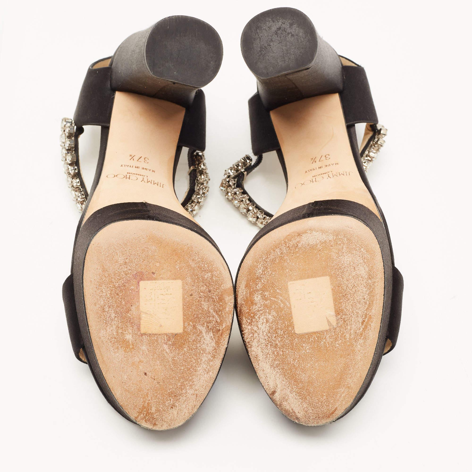 Jimmy Choo Black Satin Santina Platform Sandals Size 37.5 For Sale 2