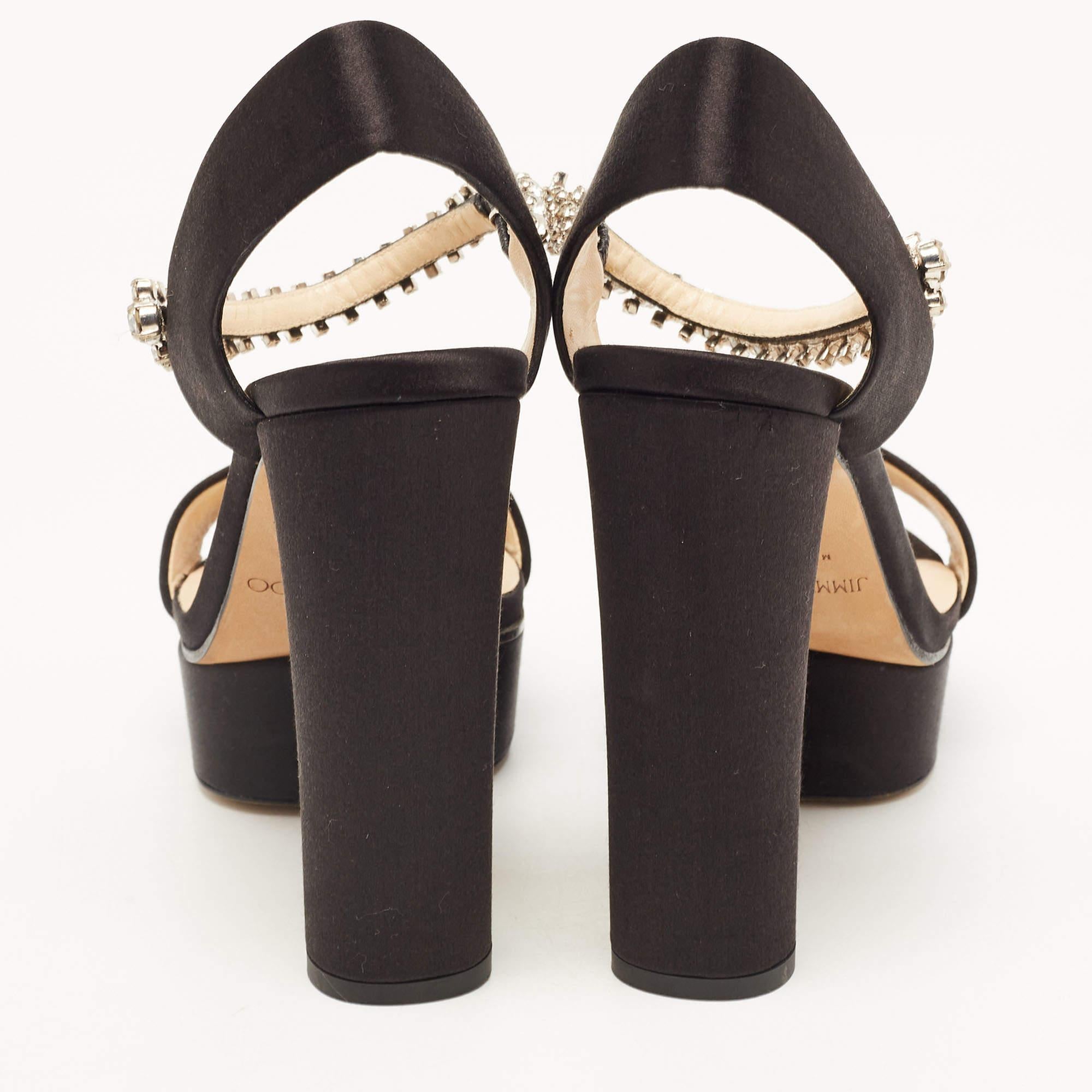 Jimmy Choo Black Satin Santina Platform Sandals Size 37.5 For Sale 4