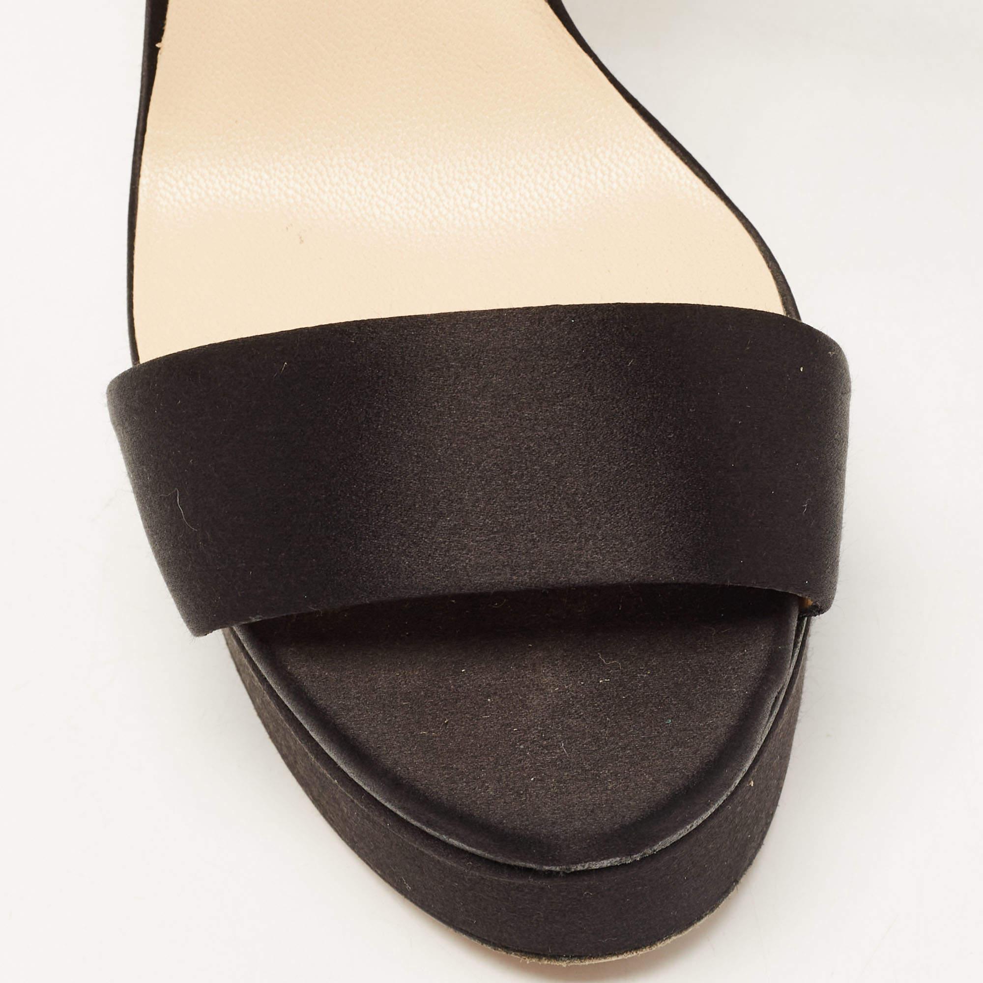 Jimmy Choo Black Satin Santina Platform Sandals Size 37.5 For Sale 5