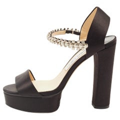 Jimmy Choo Black Satin Santina Platform Sandals Size 37.5