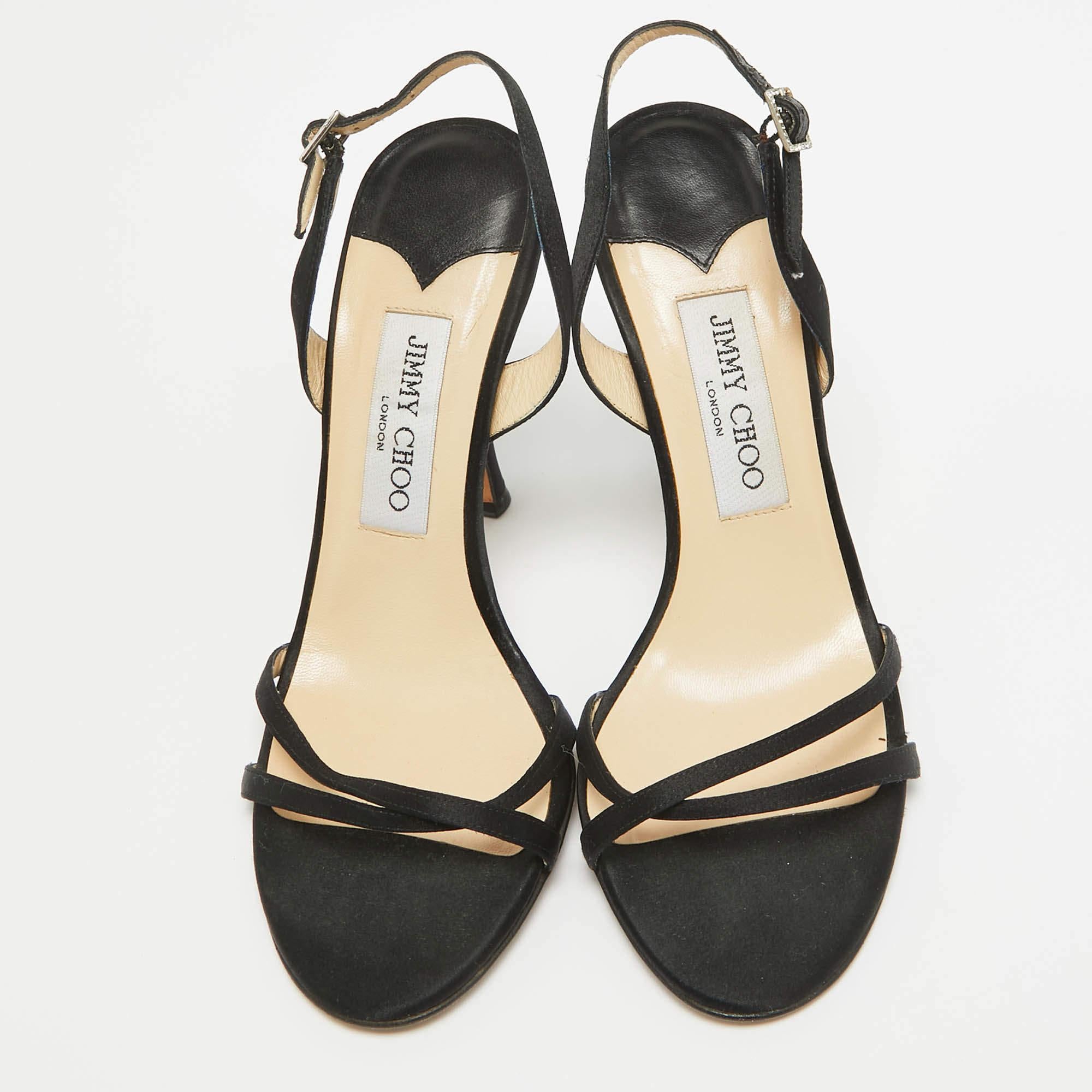 Jimmy Choo Black Satin Slingback Sandals Size 37 In Good Condition In Dubai, Al Qouz 2