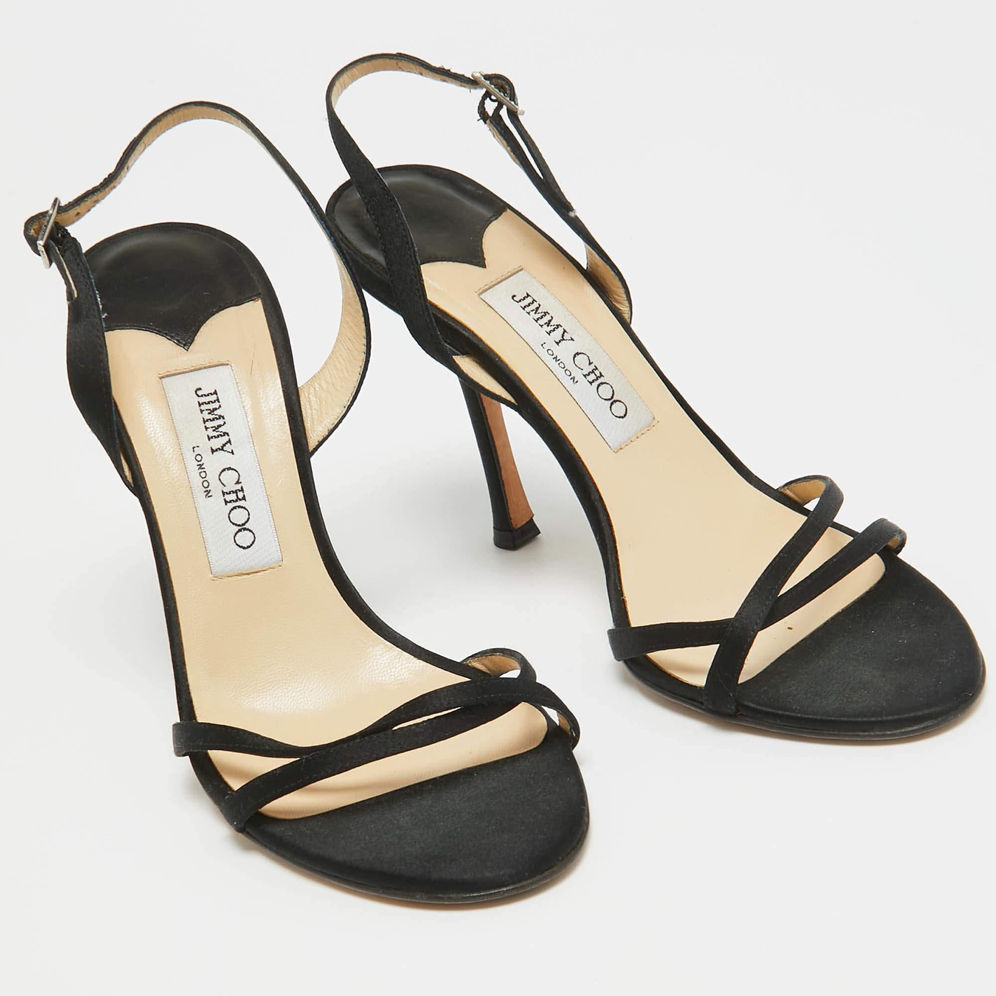 Women's Jimmy Choo Black Satin Slingback Sandals Size 37