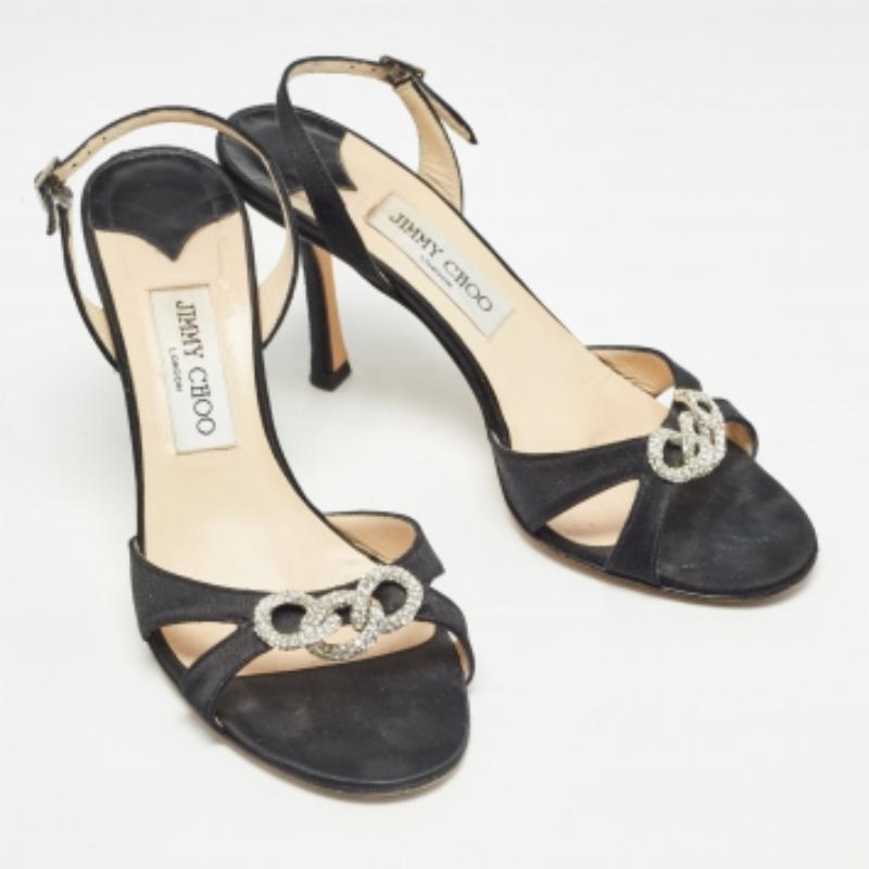 Jimmy Choo Sandalias negras de satén con tira en el talón talla 38.5 en venta 1
