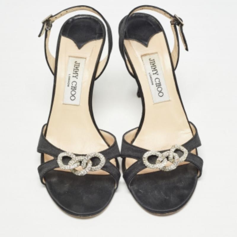 Jimmy Choo Sandalias negras de satén con tira en el talón talla 38.5 en venta 2