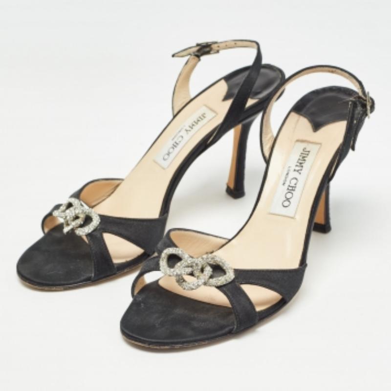 Jimmy Choo Sandalias negras de satén con tira en el talón talla 38.5 en venta 3