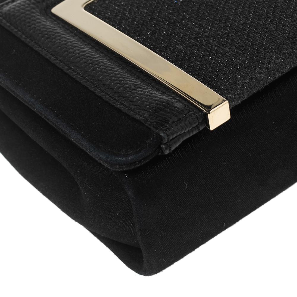 Women's Jimmy Choo Black Shimmer Leather And Glitter Fabric Alba Shoulder Bag
