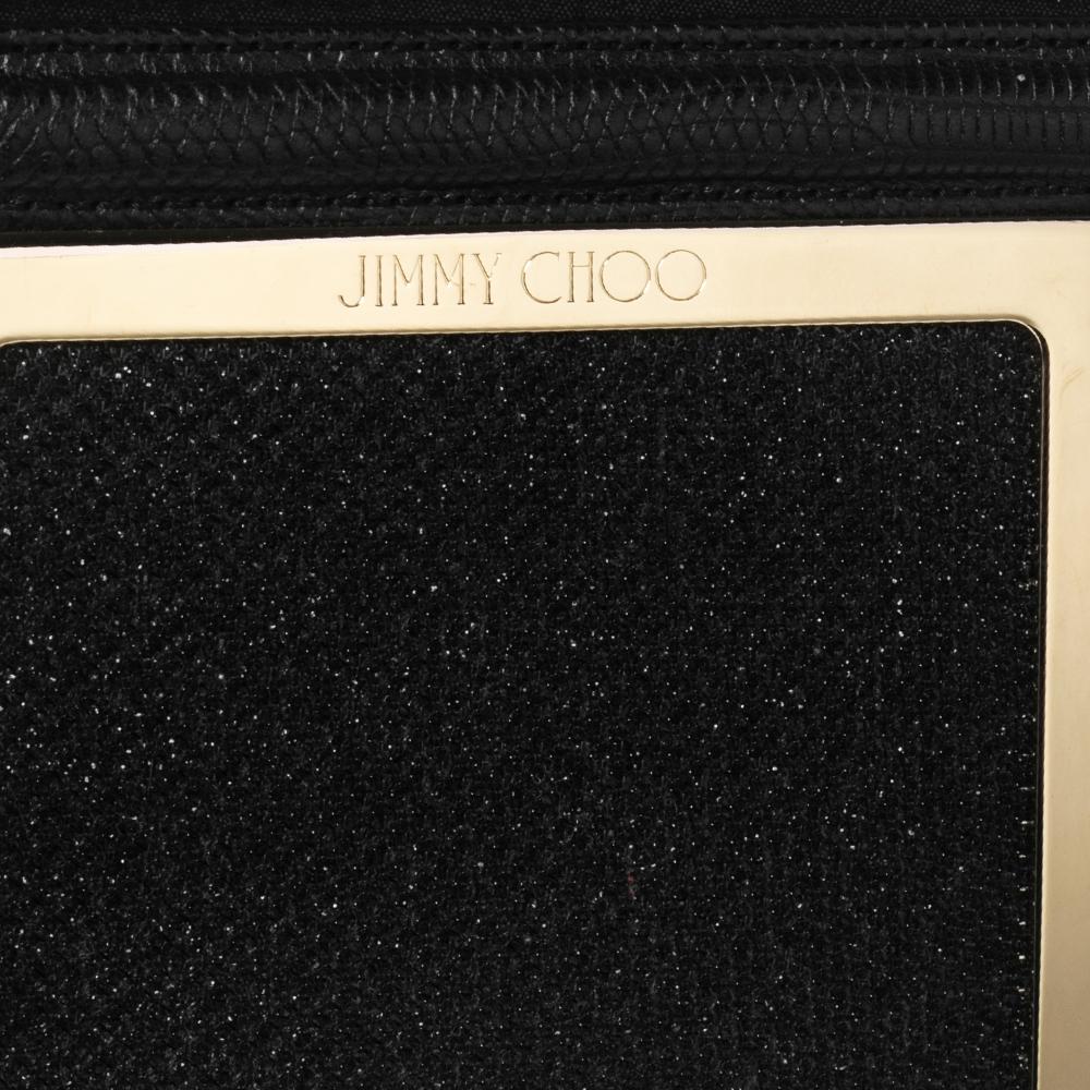 Jimmy Choo Black Shimmer Leather And Glitter Fabric Alba Shoulder Bag 3