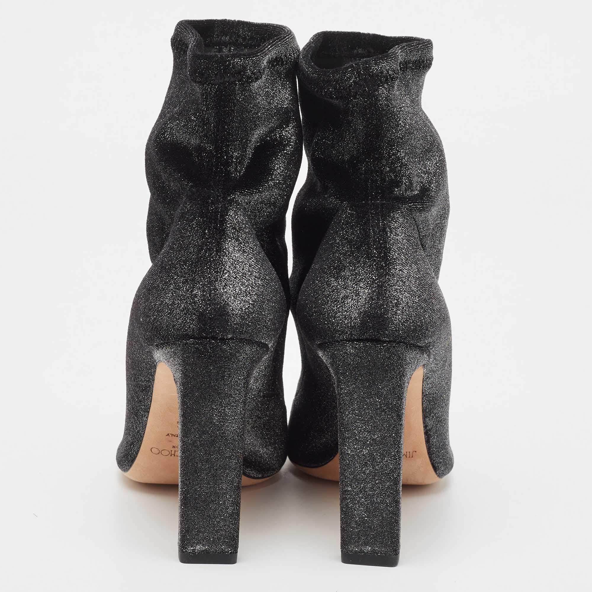 Noir Jimmy Choo Black Shimmer Stretch Velvet Louella Ankle Boots Size 40.5 en vente