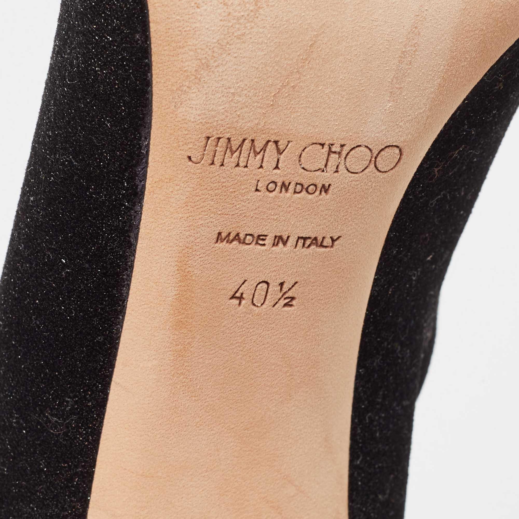 Jimmy Choo Black Shimmer Stretch Velvet Louella Ankle Boots Size 40.5 en vente 1
