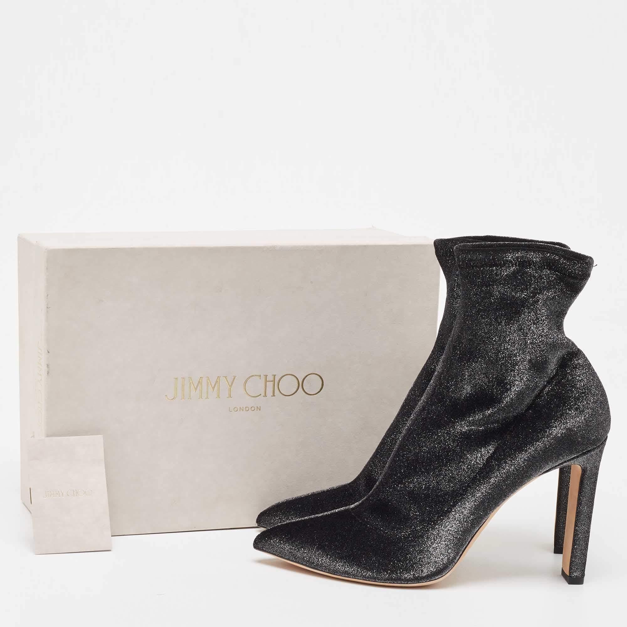 Jimmy Choo Black Shimmer Stretch Velvet Louella Ankle Boots Size 40.5 en vente 2