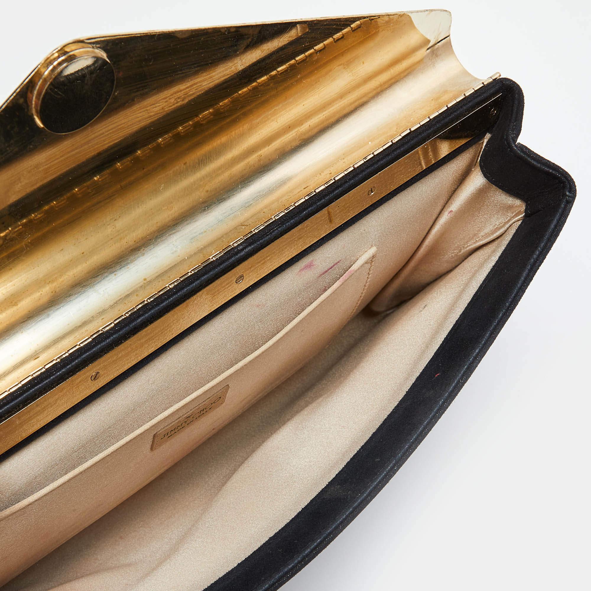 Jimmy Choo - Pochette a busta in metallo Charlize in camoscio nero scintillante in vendita 2