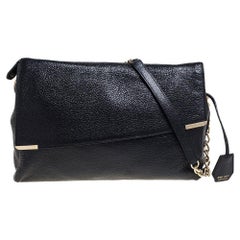 Jimmy Choo Black Shimmering Leather Ally Handcuff Shoulder Bag