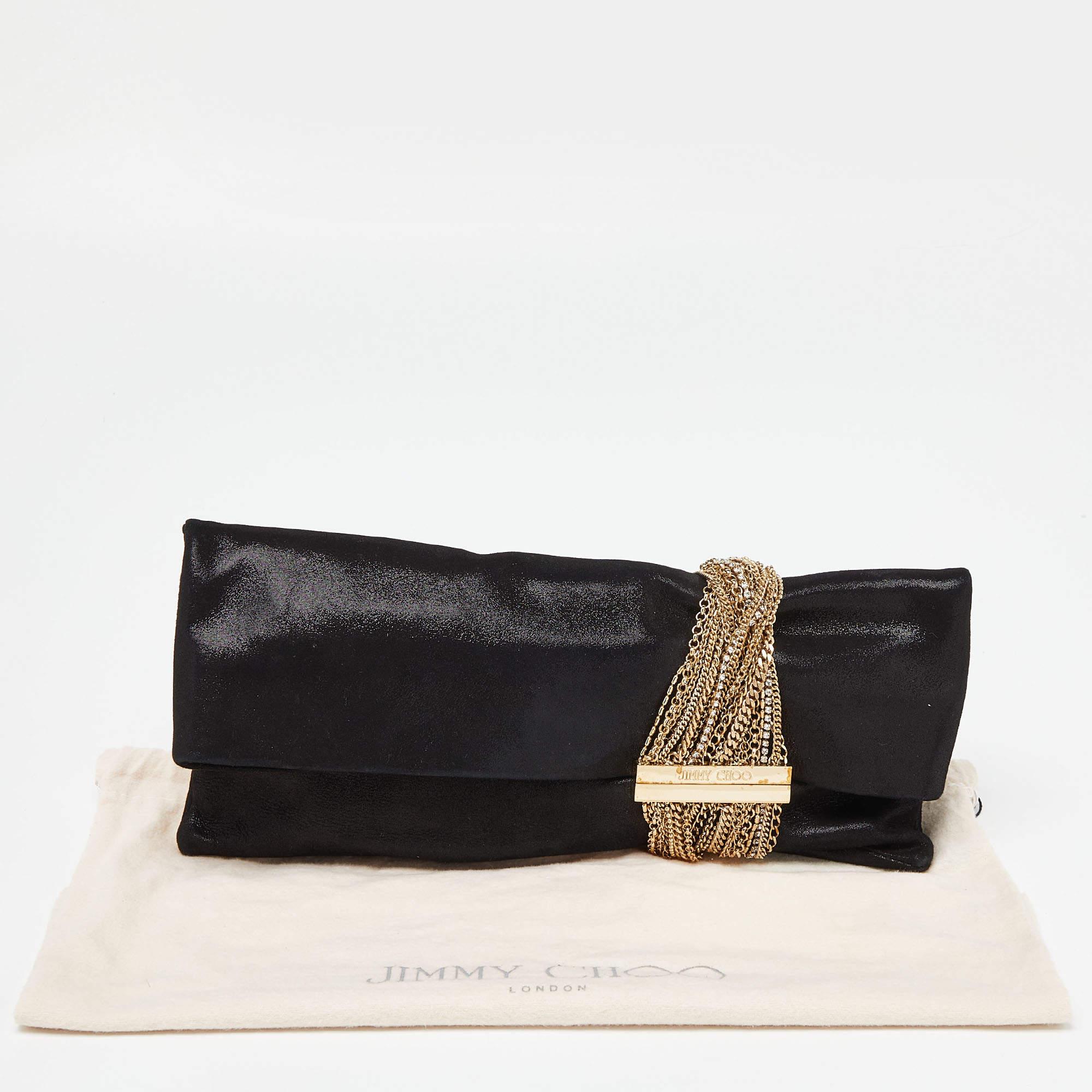 Jimmy Choo Black Shimmering Leather Chandra Clutch 5