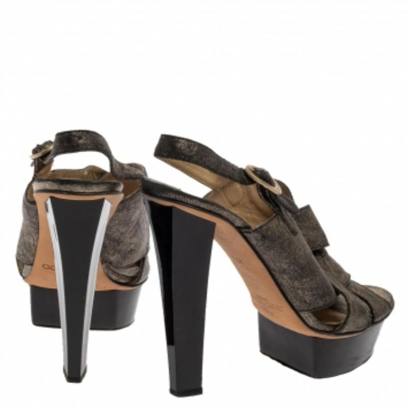 Jimmy Choo Black Shimmery Leather Platform Sandals Size 40.5 For Sale 2