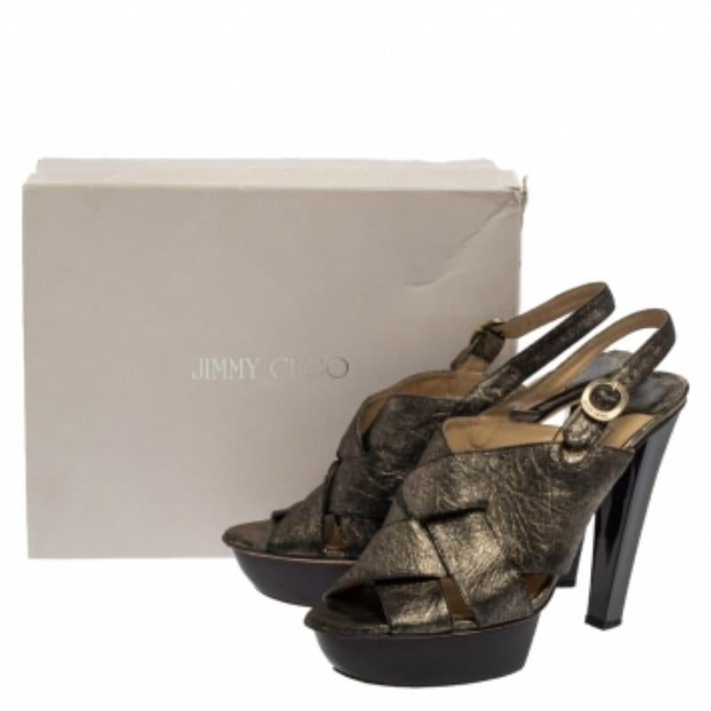Jimmy Choo Black Shimmery Leather Platform Sandals Size 40.5 For Sale 3