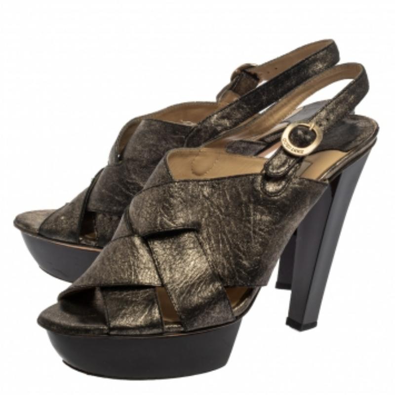Jimmy Choo Black Shimmery Leather Platform Sandals Size 40.5 For Sale 4